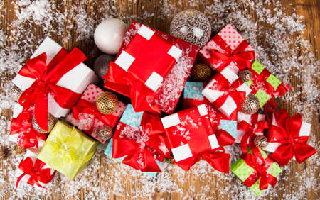 Holiday Christmas background with gift boxesの写真素材