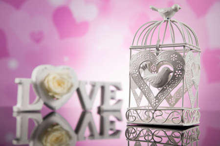 Wooden letters love and heartの写真素材