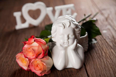 Angel, love, Valentine's day concept, heart backgroundの写真素材