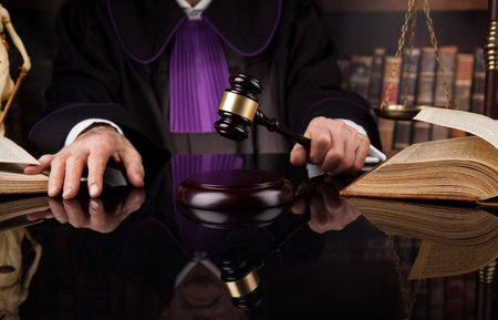 Courtroom, Judge, male judge in black mirror background