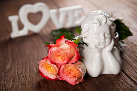 Angel, Happy Valentine's Day, heart backgroundの写真素材