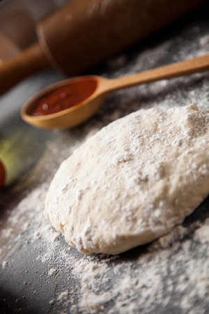 Fresh an tasty homemade pizza preparationの写真素材