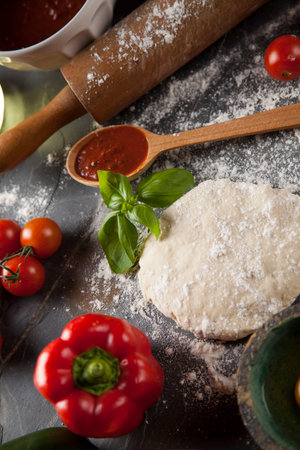 Fresh an tasty homemade pizza preparationの写真素材