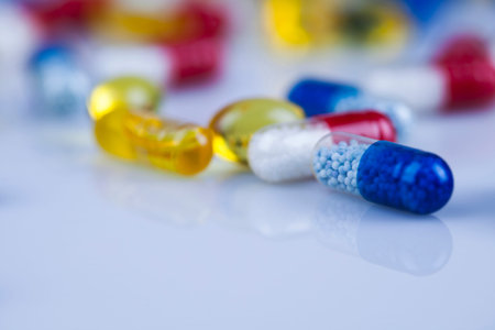 Medicine and healthy, Close up of capsulesの写真素材