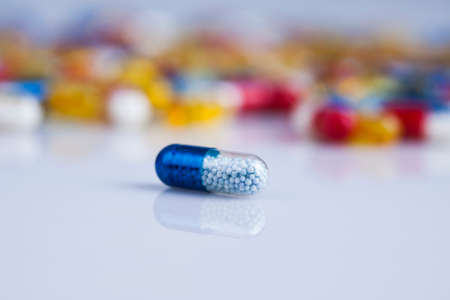 Medicine and healthy, Close up of capsulesの写真素材