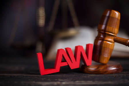 Judges wooden gavel and law Scalesの写真素材