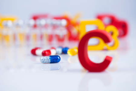 Medicine and healthy, Close up of capsules backgroundの写真素材