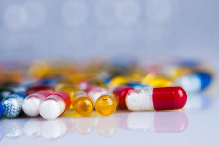 Medicine and healthy, Close up of capsules backgroundの写真素材