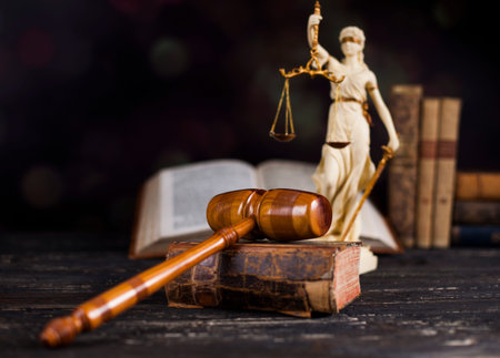 Law theme, mallet of judge, wooden gavel