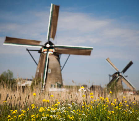 Old windmill, Kinderdijk in netherlandsの写真素材