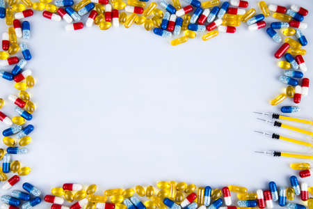 Medicine and healthy, Close up of capsules backgroundの写真素材