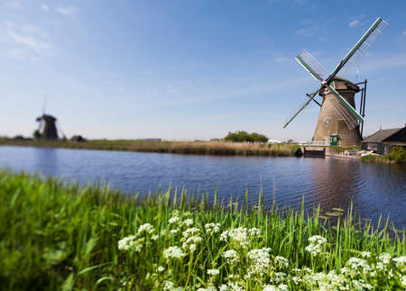 Old windmill, Kinderdijk in netherlandsの写真素材