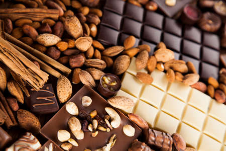 Chocolate sweet, cocoa and food dessert backgroundの写真素材