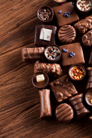 Praline Chocolate on wooden backgroudの写真素材