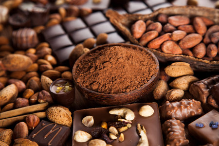 Chocolate sweet, cocoa and food dessert background