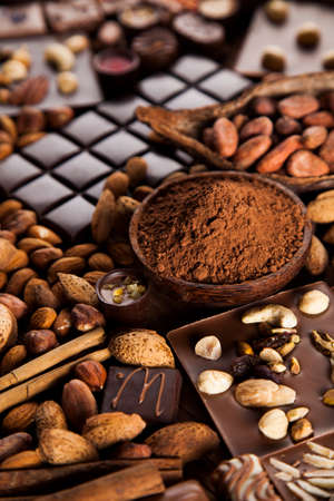 Chocolate sweet, cocoa and food dessert backgroundの写真素材