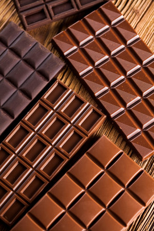 Chocolate , candy sweet, dessert food on wooden background