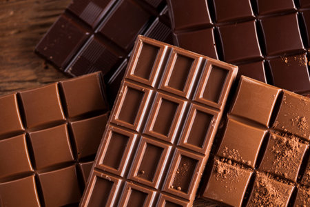 Milk and dark chocolate on a wooden table