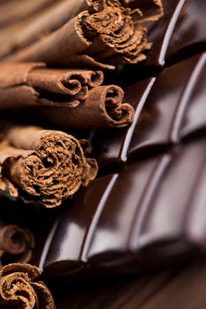 Dark chocolate with candy sweet, dessert food, cinnamonの写真素材