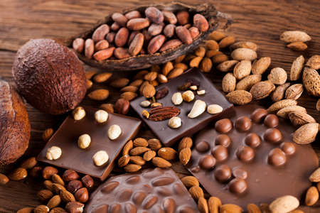 Bars Chocolate , candy sweet, dessert food on wooden backgroundの写真素材