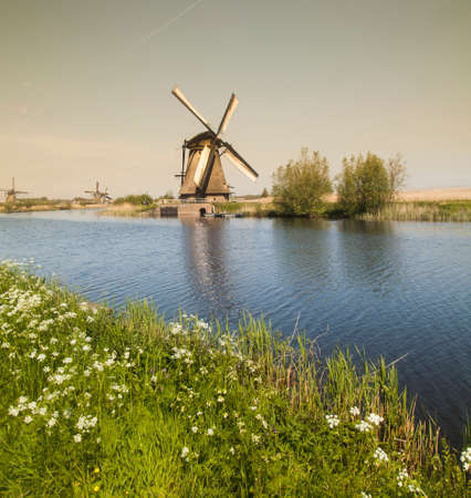 Dutch windmill in Kinderdijkの写真素材