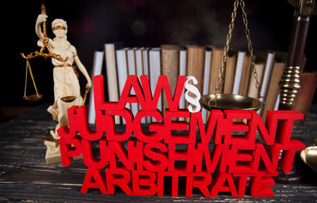 Mallet, Law, legal code and scales of justice conceptの写真素材