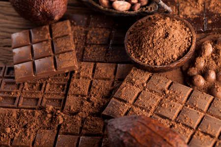 Chocolate sweet, cocoa and food dessert backgroundの写真素材