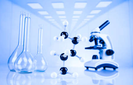 Chemistry science, Laboratory glassware backgroundの写真素材
