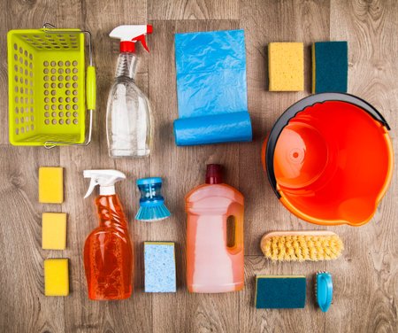 Assorted cleaning productsの写真素材