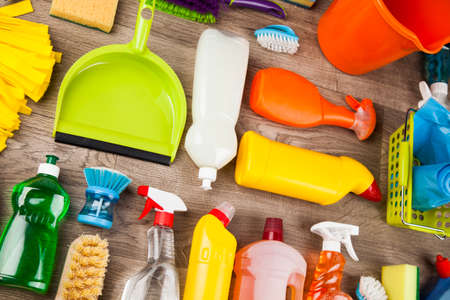 Assorted cleaning productsの写真素材