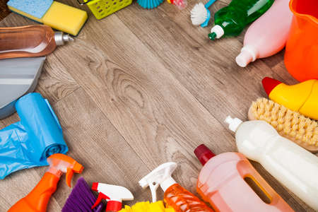 Assorted cleaning productsの写真素材