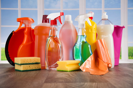 House cleaning with various cleaning tools