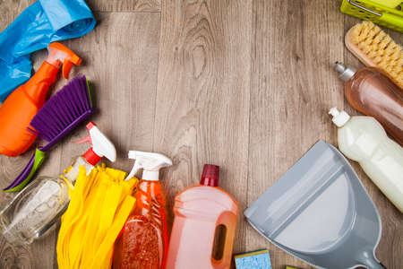 Assorted cleaning productsの写真素材