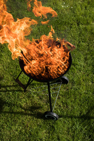 Grill on the garden, barbecue and fire background