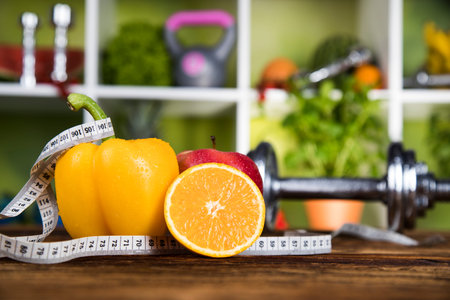 Vitamin and Fitness diet, dumbbell