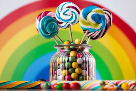 Lollipops and sweet candies of various colorsの写真素材