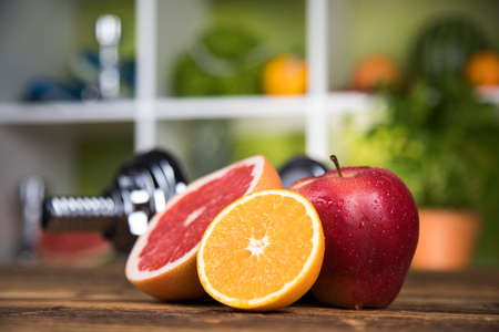 Vitamin and Fitness diet, dumbbellの写真素材