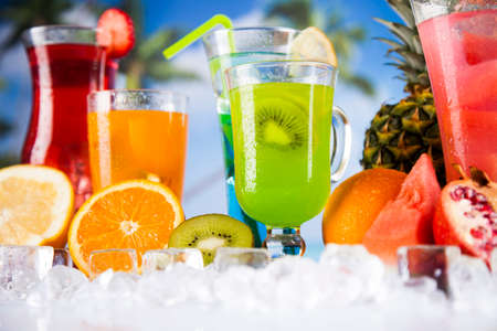 Cocktails in front of beach and seaの写真素材