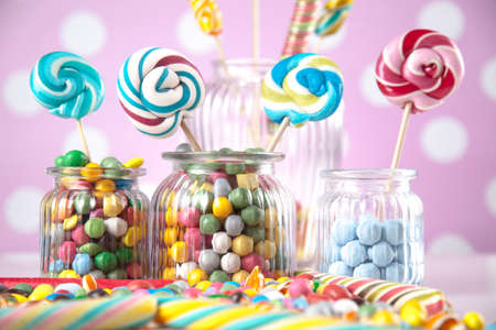Lollipops and sweet candies of various colorsの写真素材