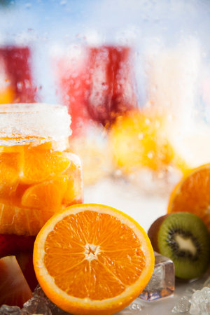 Cocktails in front of beach and seaの写真素材