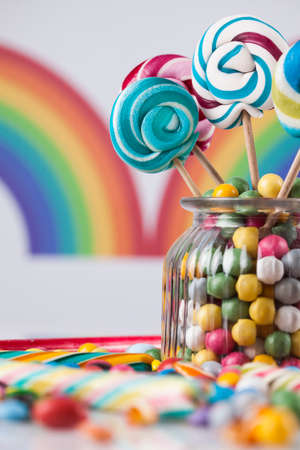 Lollipops and sweet candies of various colorsの写真素材