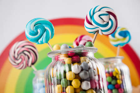 Lollipops and sweet candies of various colorsの写真素材