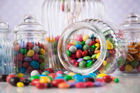 Colorful candies and lollipops, gumballsの写真素材