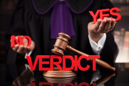 Verdict, Justice and law concept. Male judge in a courtroomの写真素材