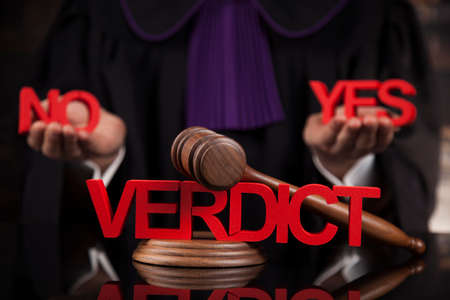 Verdict, Justice and law concept. Male judge in a courtroomの写真素材