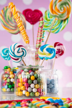 Lollipops and sweet candies of various colorsの写真素材