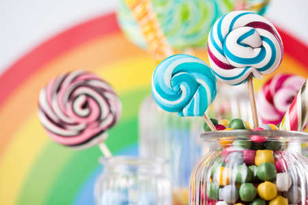 Lollipops and sweet candies of various colorsの写真素材