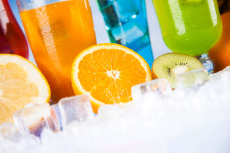 Summer drink with blur beach on backgroundの写真素材