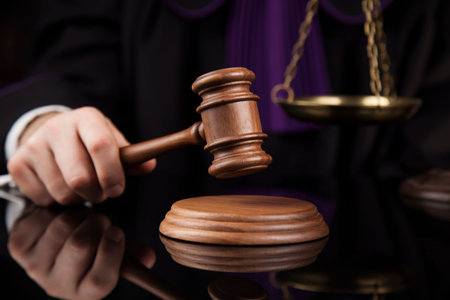 Justice and law concept. Male judge in a courtroom