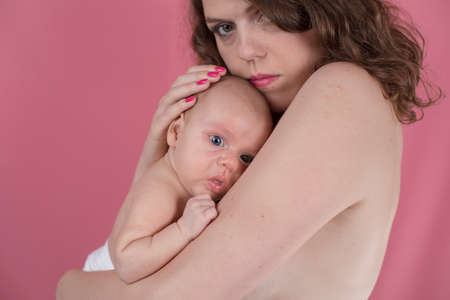 Cute portrait of mother and babyの写真素材